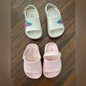 Toddler Girl’s Slide Sandals, Lot of Two Pair, Butterly Pink Ivory, size 5